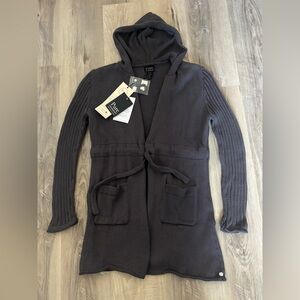 PURE Charcoal Hooded Hand Knit Cardigan SZ L/XL NWT